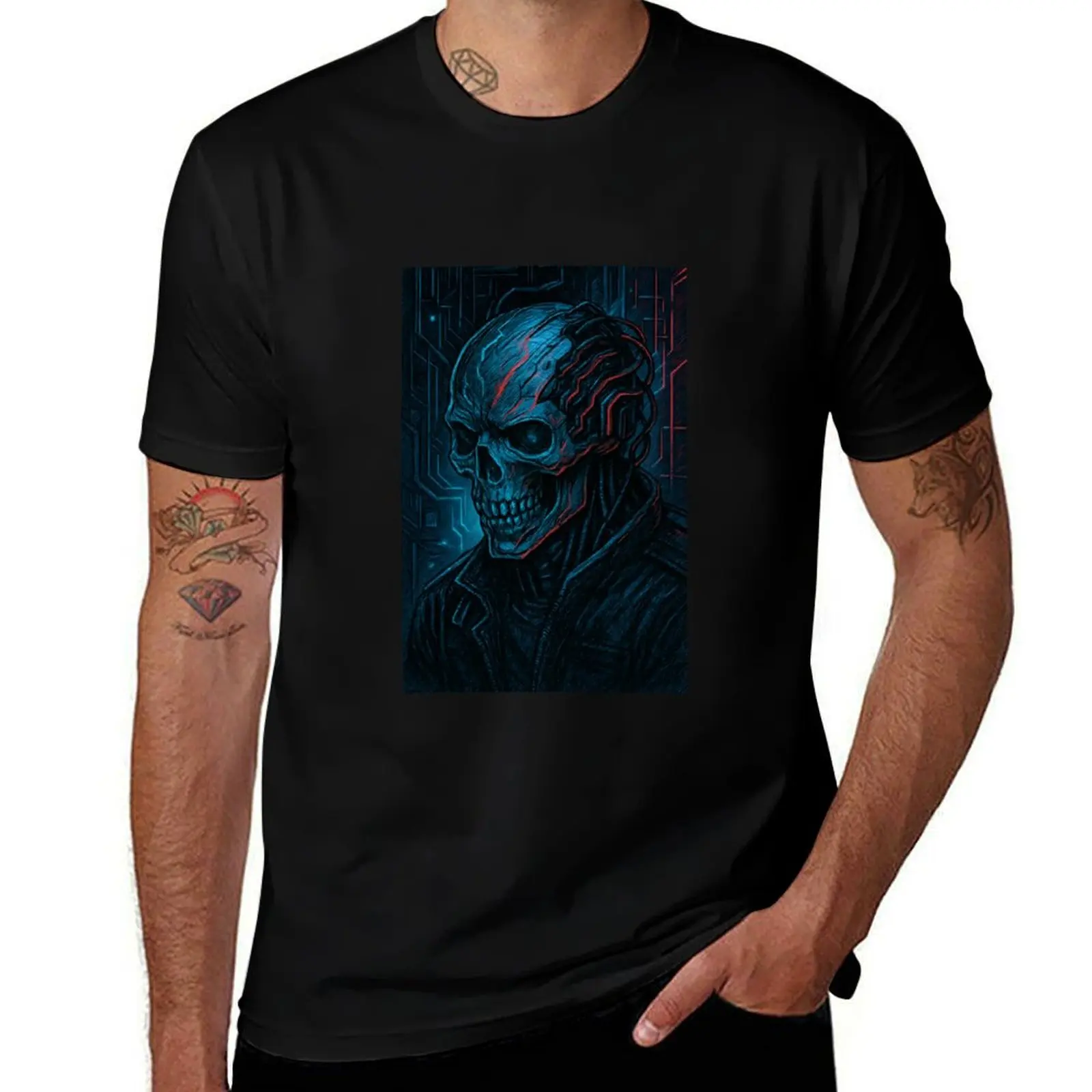 

Cybernetic Skull T-Shirt summer clothes topping quick drying valentines boutique clothes mens plain t shirts