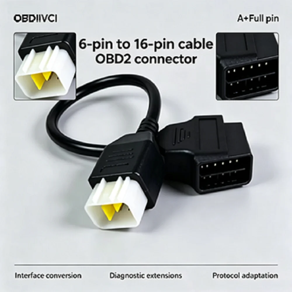 For Delphi Motorcycle 6Pin to OBD2 16Pin Diagnostic Adapter Cable OBDII Code Reader Extension Connector Cable