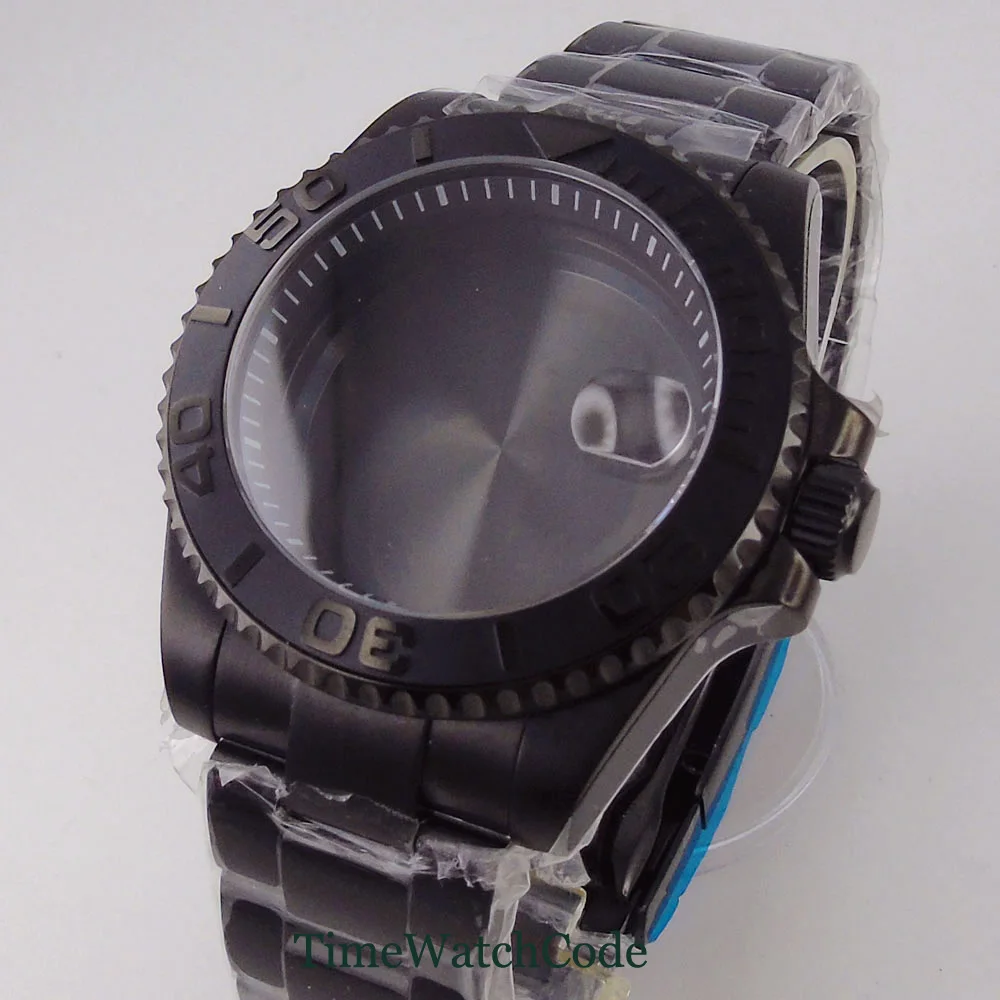 40mm Sapphire Crystal PVD Watch Case Accessories Black Plated for NH34 NH35 NH36 NH38 ETA2824 PT5000 Movement Black Chapter Ring