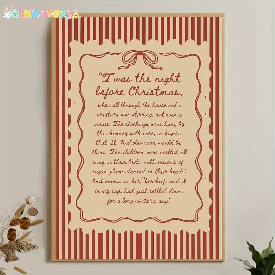 2027,1pc a Frameless Canvas Print Featuring The Poem 'Twas The Night Before Christmas, Showcasing Christmas Stockings, a Chim