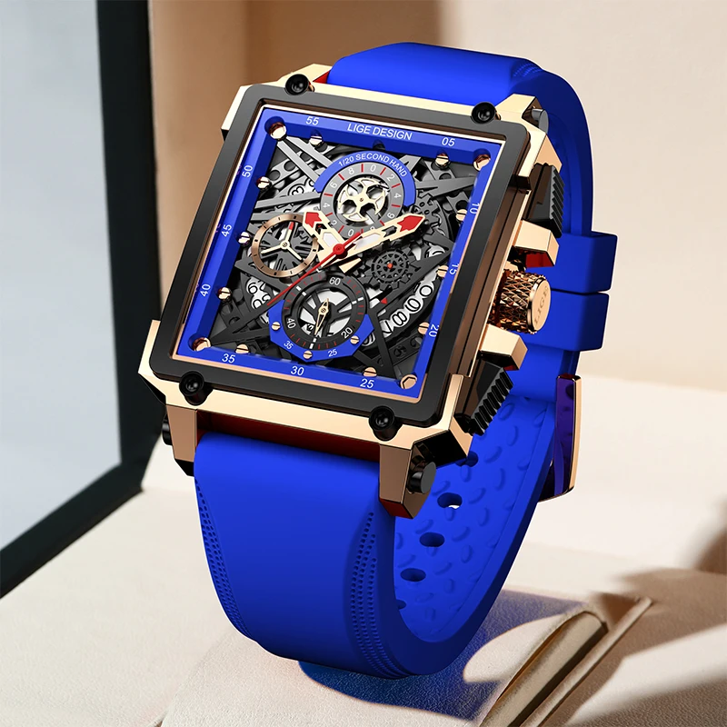 LIGE 패션 스포츠 남자 시계 실리콘 스트랩 군사 남성 시계 방수 빛나는 달력 크로노 그래프 쿼츠 시계 남성용