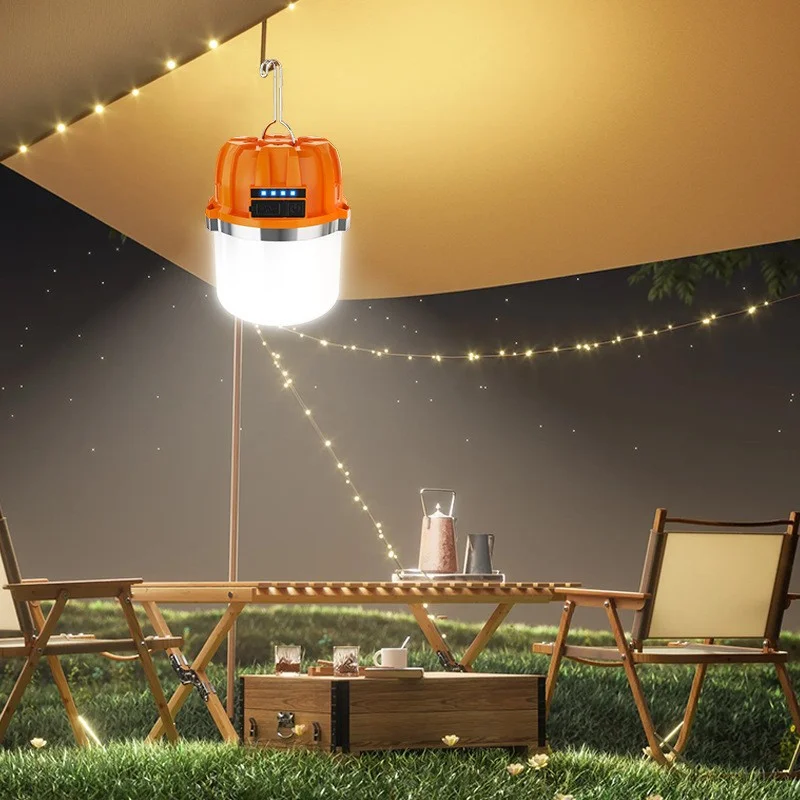 LED Camping Lantern USB Rechargeable Portable Lamp Bulb Flashlight with Power Display Emergency Light for Outdoors Fishing