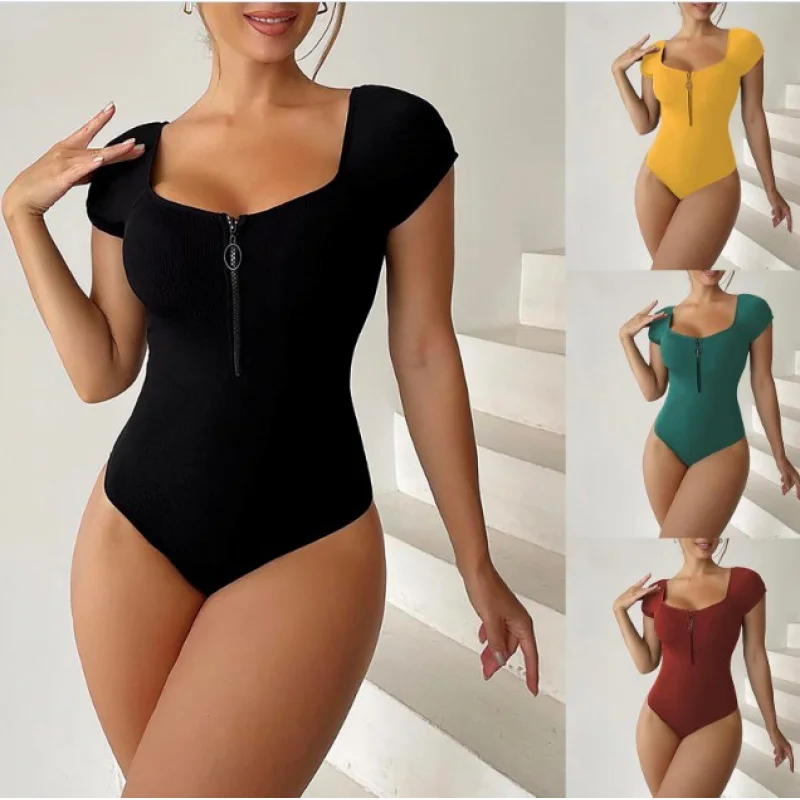 

New Sexy Shaping Solid Color One-Pieces Short Sleeve Bikini Swimsuit for Women