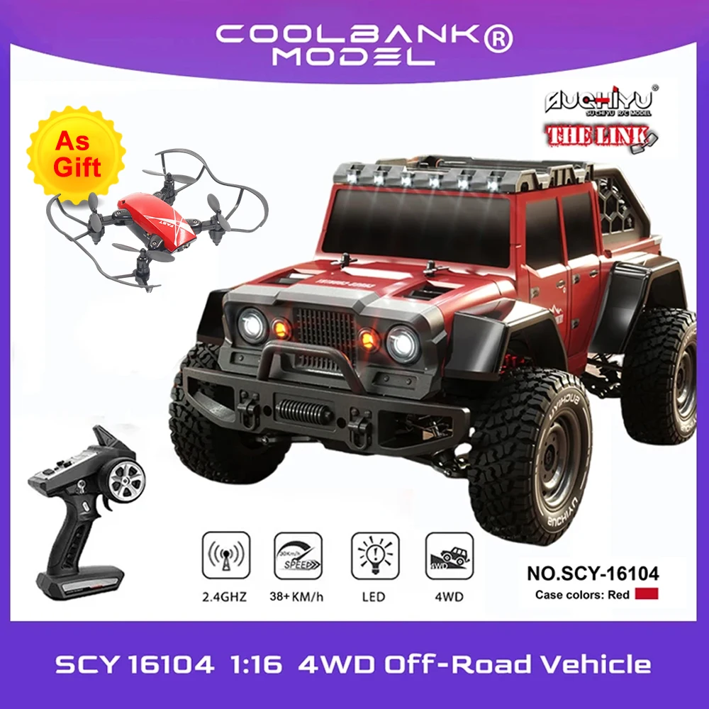 

Thelink&SCY-16104 38km/h Brush RC Cars 1:16 Scale 4CH Remote Control Off-road Truck 4WD RC Cars for Adults Children Hobby Gifts