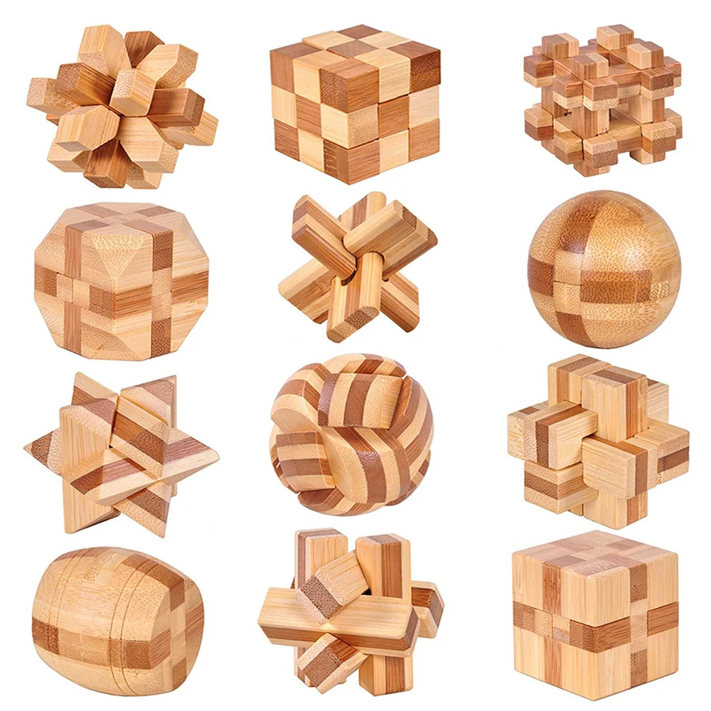 3D Wooden Cube Brain Teaser Puzzle IQ Challenge Puzzle Games Logic Smart Mind Puzzle Box Lock Toy Removing Assembling Luban Lock