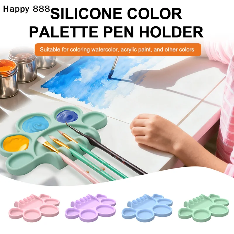 Silicone Paint Palette With Pen Holder – Pigment Dispensing Tray For Watercolor, Oil, Acrylic Painting