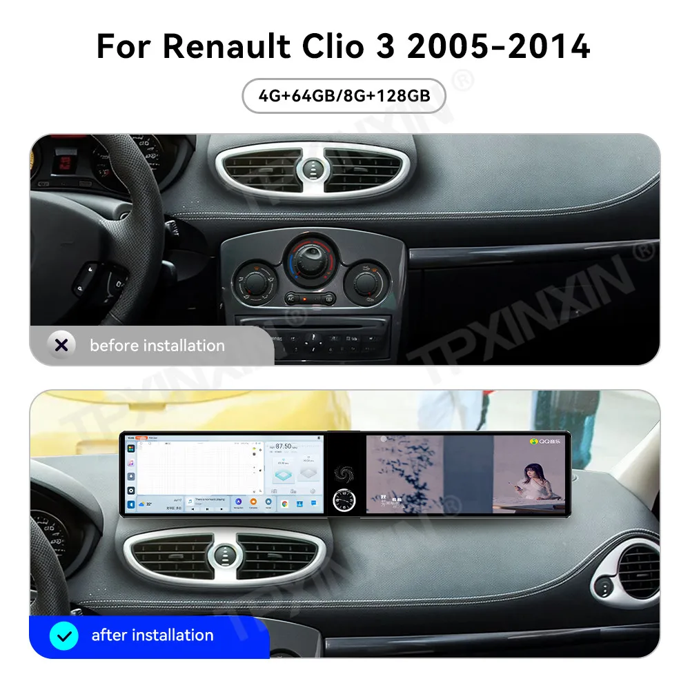 12.3'' Dual Screen Car Radio For Renault Clio Lutecia 2005-2014 Car Multimedia Video Player Stereo GPS Navigation Carplay Unit