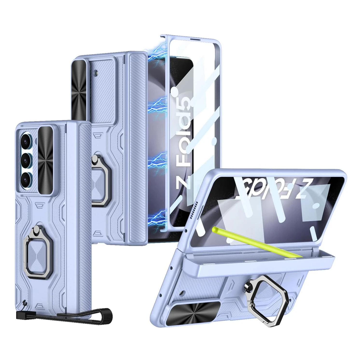 

for Samsung Galaxy Z Fold 5 Case with Pen and Magnetic Hinge Protection & Built-in Front Screen and Ring Kicstand,Hidden