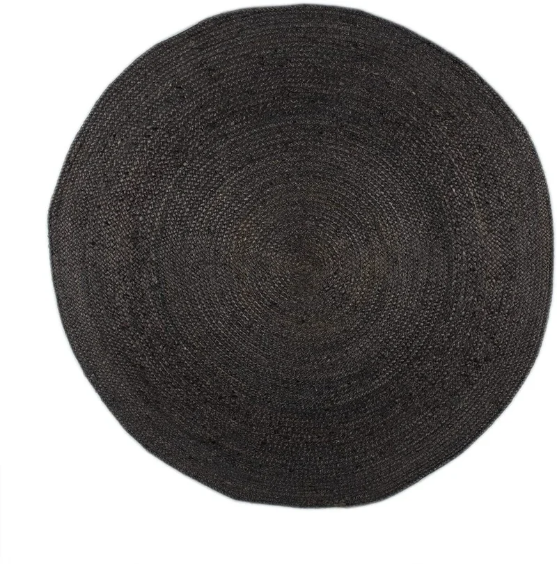 Black Rug Round Jute 100%Natural Handmade Farmhouse Look Hand Braided Rustic Rug Bedroom Decor