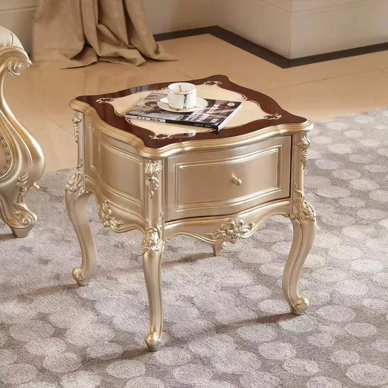 ！@French Style Solid Wood Luxury Sofa Side Table with Storage Handmade & Eco-Friendly for Living Room