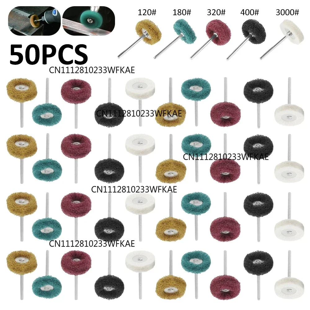 50pcs Mini Drill Bit Nylon Abrasive Brush Wire Buffing Polishing Wheel Dremel Rotary Hand Tool Accessories Set Rust Remover