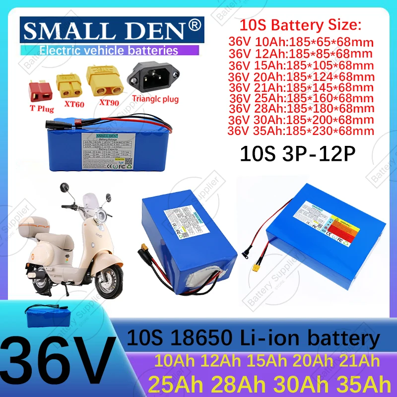 36V 10Ah 12Ah 15Ah 20Ah 21Ah 25Ah 28Ah 30Ah 18650 리튬 배터리 팩 1000W 모터 (30A BMS 포함) 휠러 스쿠터 오토바이용