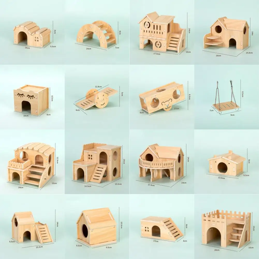 Sturdy Hamster Villa Various Styles Smooth Edge Solid Wood Hamster House Small Animal Habitat  Hamster Hideout Hut Pet Toy