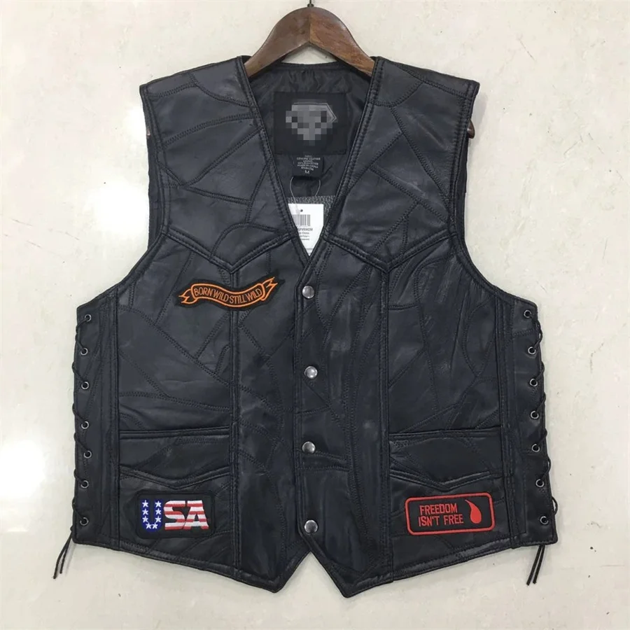 Men Motorcycle Vests Gold Eagle Embroidered Sleeveless Leather Jacket Riding Biker Waistcoat Men's Clothing Punk Style Outerwear