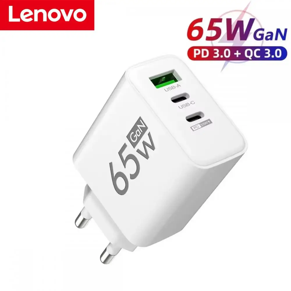 Original Lenovo GaN Fast Charging 65W USB Type C Charger EU US PD 3.0 Quick Charge Wall For Xiaomi Huawei Samsung