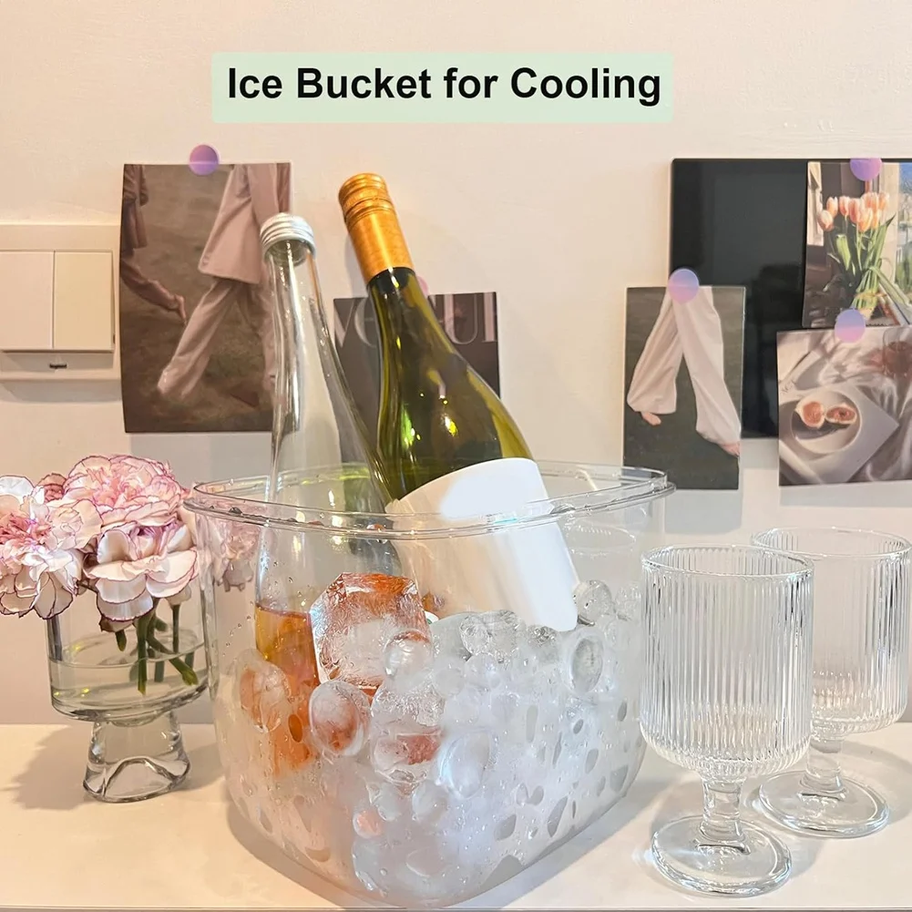 ABXHH Portable Ice Bucket for Freezer with Lid & Ice Tong for Outdoor Camping, Clear Refrigerator Ice Cube Storage Bin