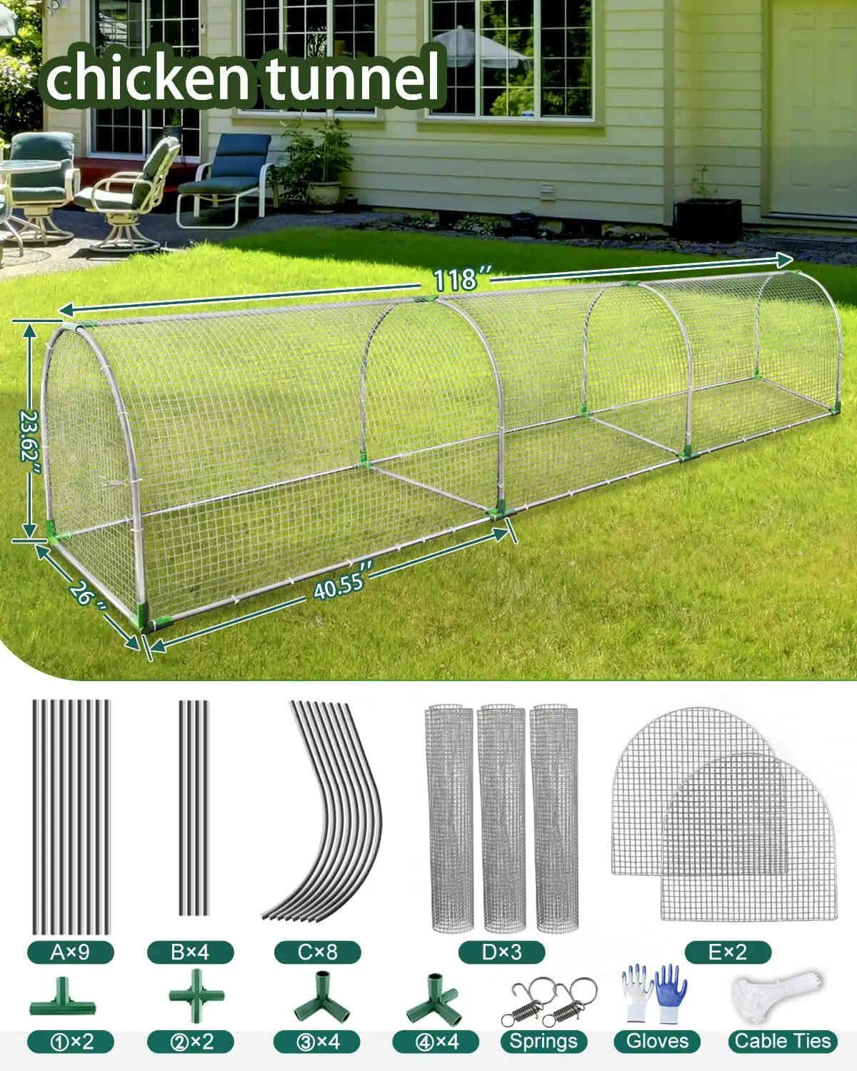 Backyard Outdoor Use, Metal, No Color Mentioned, Predator - Proof, Easy Install Chicken Coop Run for Multiple Animals