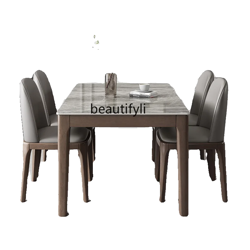 Nordic Solid Wood Stone Plate Dining Tables and Chairs Set Home Small Apartment New Modern Simple Rectangular Dining Table