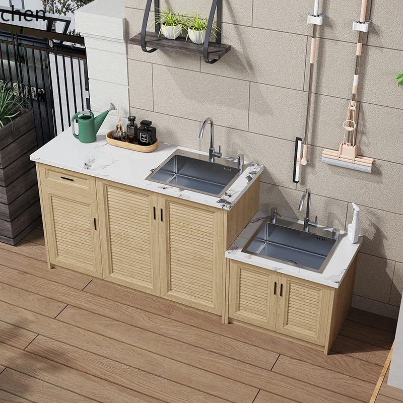 ZMLrock slab sink integrated cabinet outdoor mop pool aluminum alloy console locker