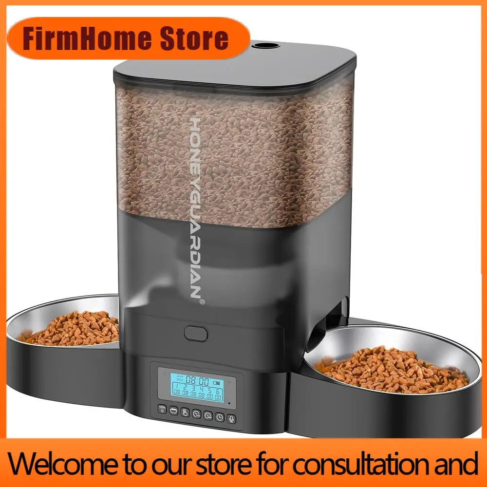 FirmHome StoreAutomatic Stainless Steel Cat Feeder For Two Pets, Programmable 1-6 Meals, Dual Power, Meal Call Reminder
