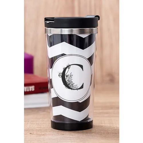 Gift Shop C Letter Floral Black Thermos Cup