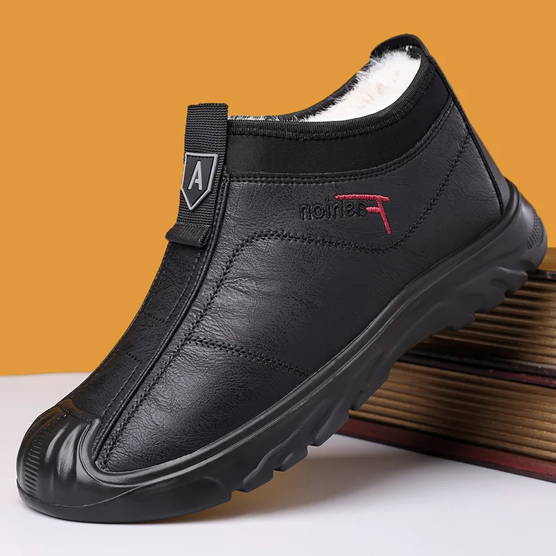 

Мужская спортивная хлопковая обувь, зимняя флисовая теплая хлопковая обувь, водонепроницаемый кожаный верх, удобная одноступенчатая повседневная мягкая подошва