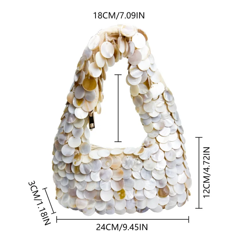 Fairy Handmade Bead Shell Bag for Women Luxury Fashion Underarm Bag Compact Size Pearl Sequin Clutch Purse Casual Handbag