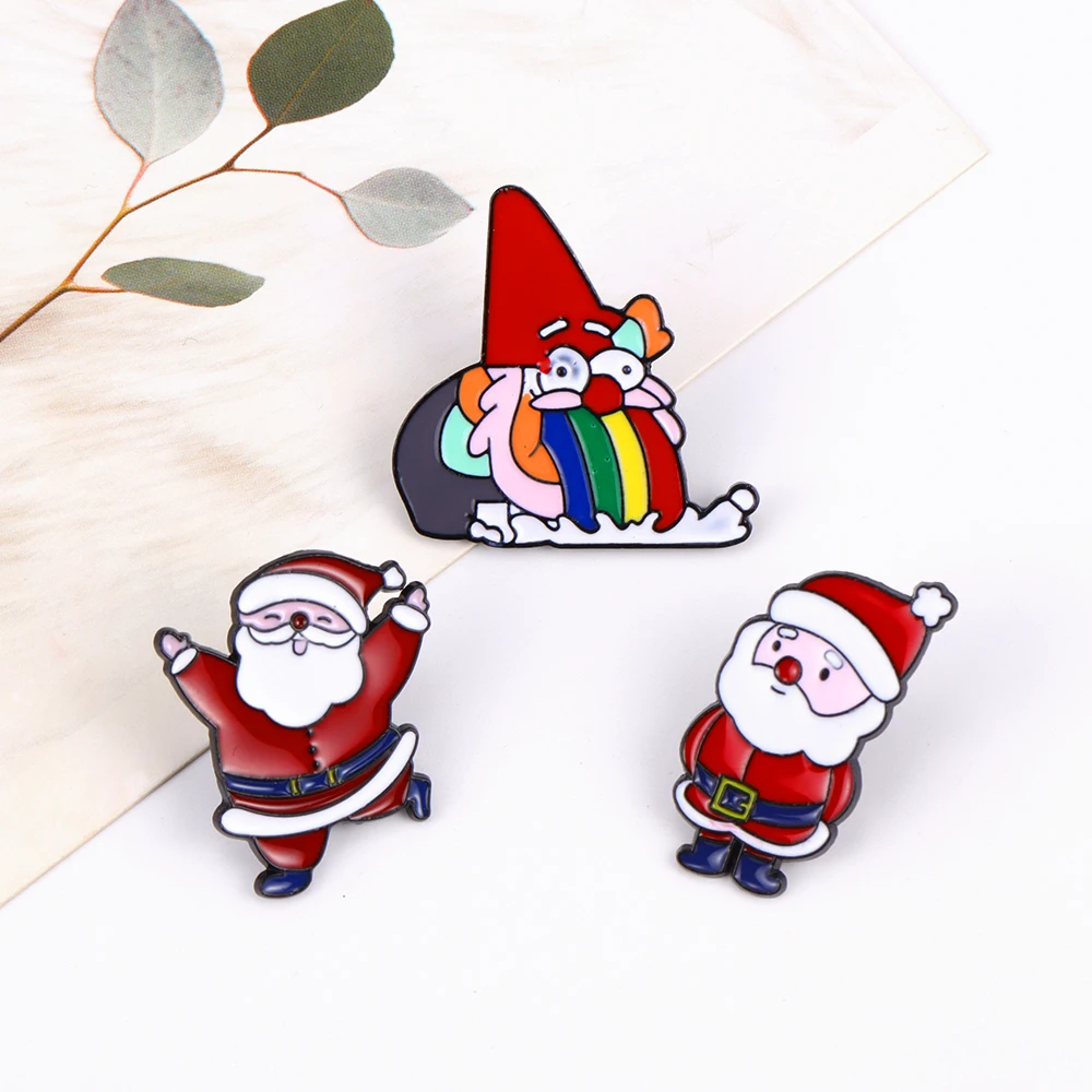 Lovely Metal Enamel Christams Theme Lapel Pin Santa Claus Snowman Deer Brooch Xmas Jewelry Gifts For Women Men Kids Bags Decor