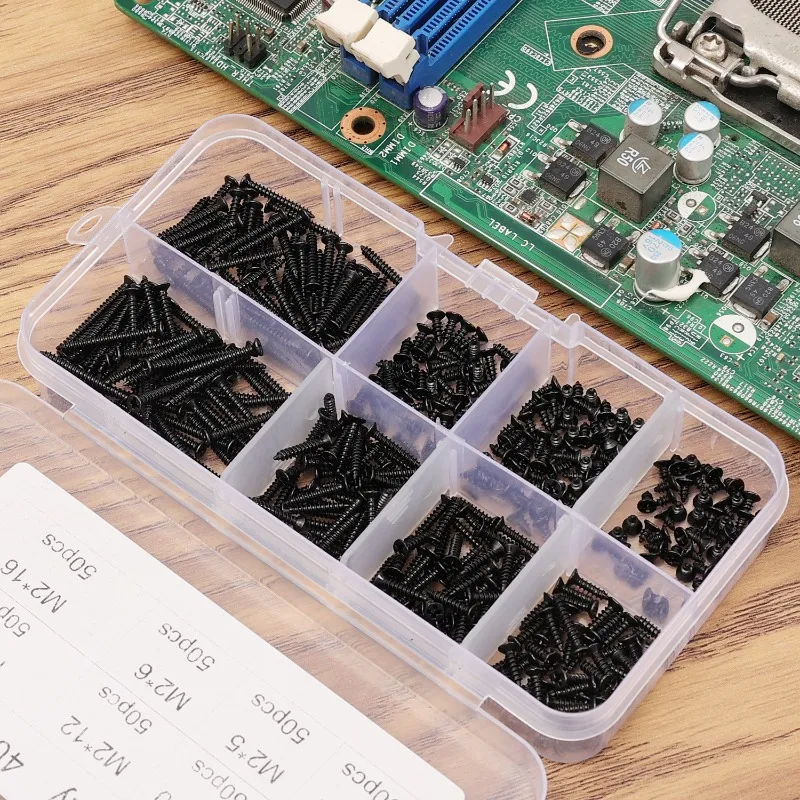 Черные саморезы из углеродистой стали с плоской головкой и резьбой DIY Деревообрабатывающие крепежные детали Ассортимент инструментов для ремонта оборудования