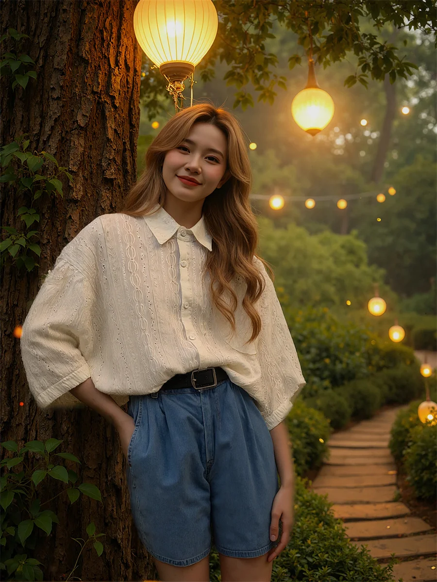 قمصان حجم كبير ملابس حريمي كم قصير ريترو الأبيض ملابس فضفاضة غير رسمية الإناث ربطة القوس فيونكة الرقبة الجبهة عقدة كلية Preppy