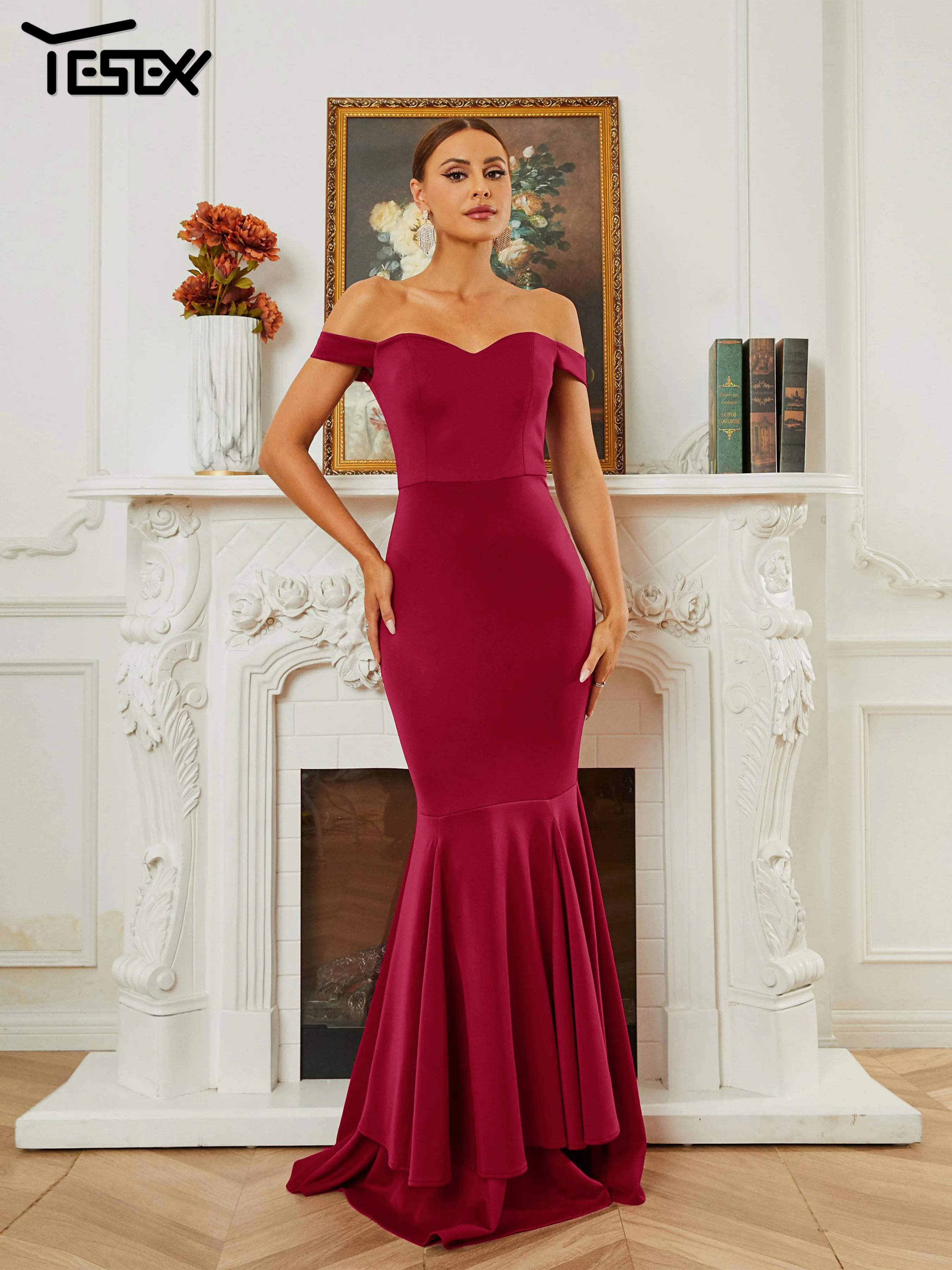 Yesexy 2024 Burgundy Off Shoulder Mermaid Evening Wedding Birthday Party Chic Elegant Woman Dress