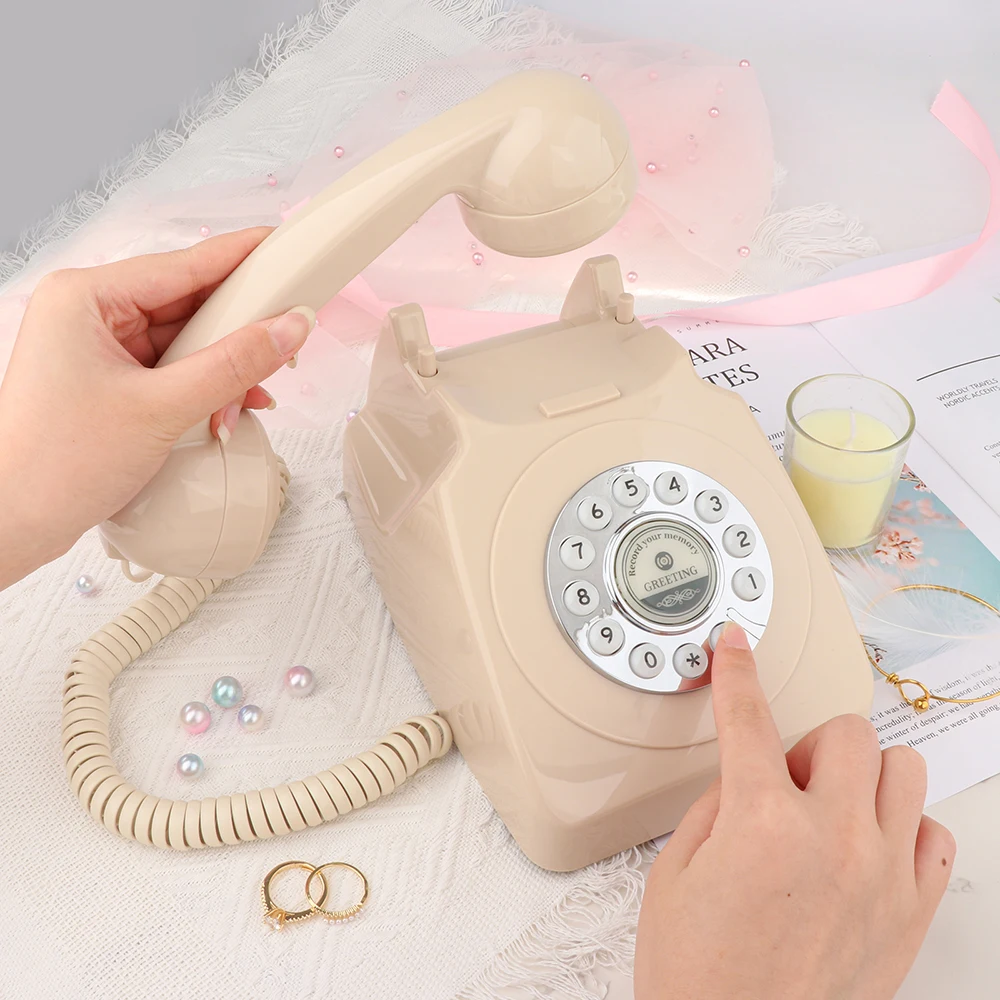 Guestbook for Wedding Messages Phone Beige Recorder Telephone Suitable for Hotel Party Holiday Christmas Messages to Friends