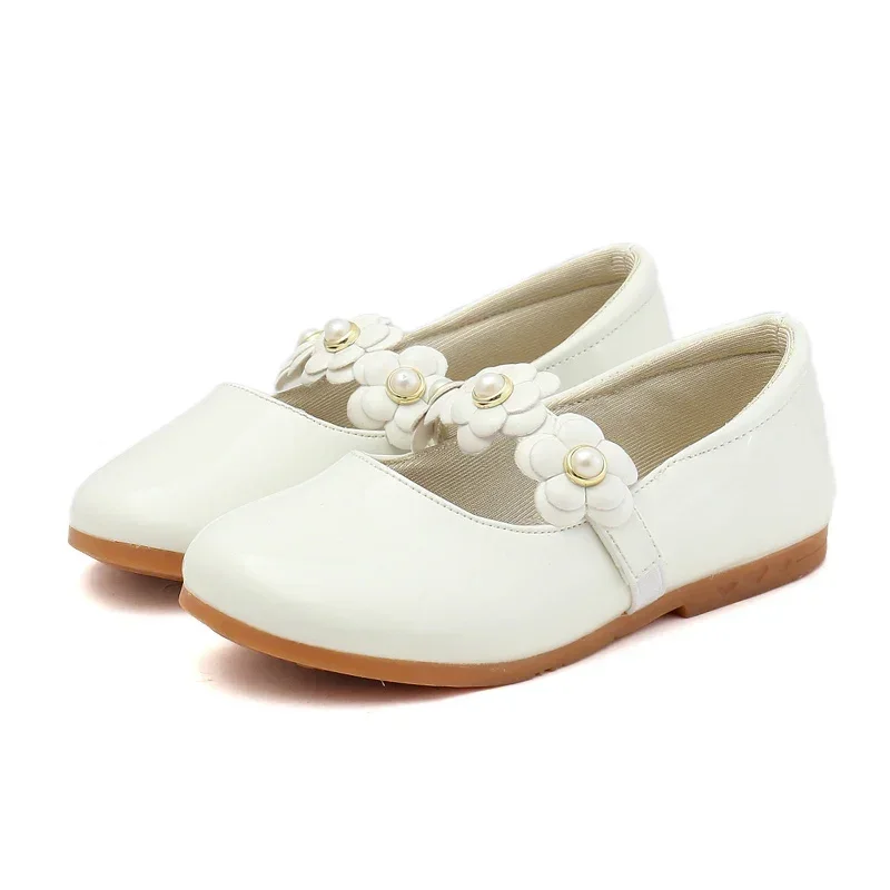 Girls Wedding Leather Shoes Floral Girl Kids Flats with Flowers Princess Sweet Soft High Quality Children Dress Shoes for Party