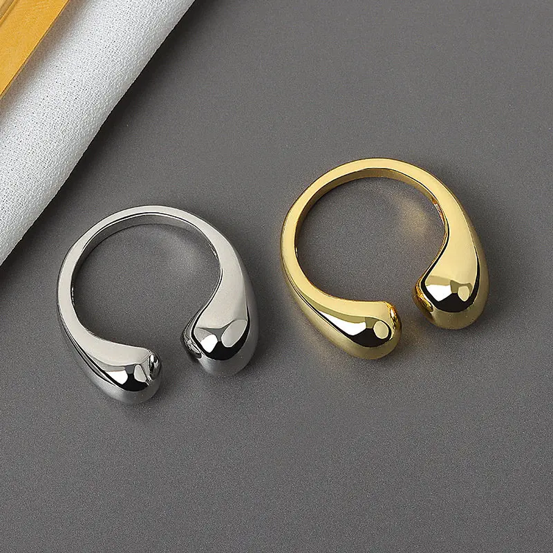 Stainless Steel Smooth Double Ball Beads Rings For Woman Open Gold Color Geometric Wedding Couple Rings Aesthetic Jewelry Gift