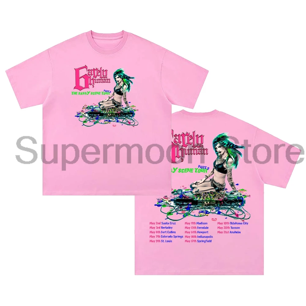 6arelyhuman جولة المشهد وقح 2025 تي شيرت Crewneck قصيرة الأكمام القطن المحملة الرجال النساء ملابس الشارع الشهير #5