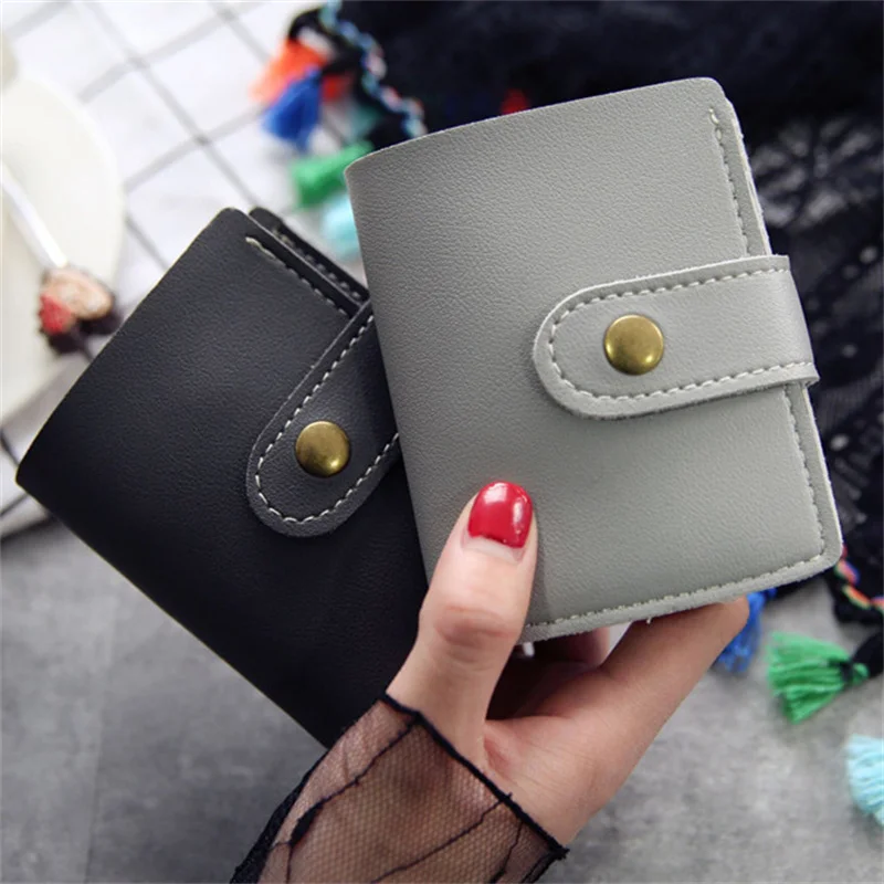 Cartera corta pequeña de cuero PU para mujer, monedero sólido, tarjetero, hebilla coreana Simple, monederos de estilo británico