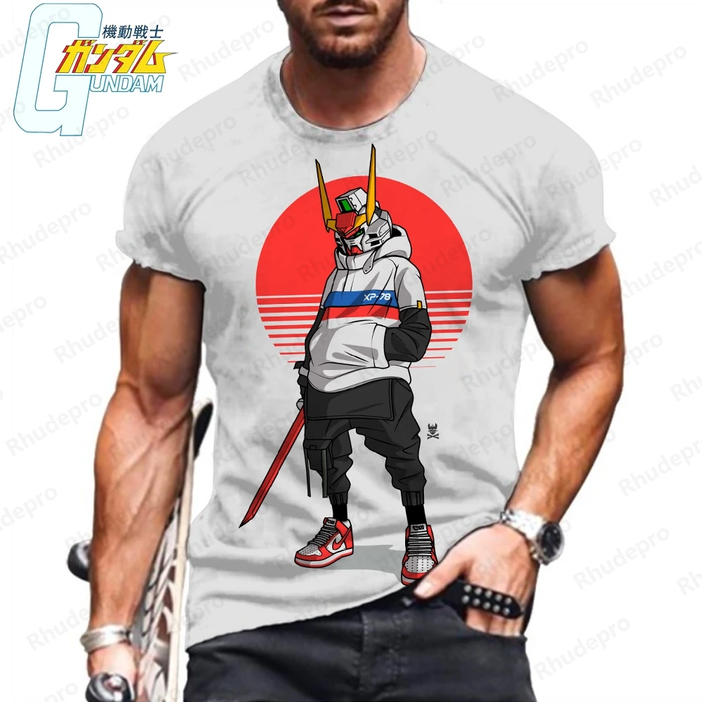 5XL T Shirt Gundam Harajuku Men T-shirt Men's Y2k Tops Oversized Essentials Fashion Clothing Summer 2024 Streetwear HD Print New