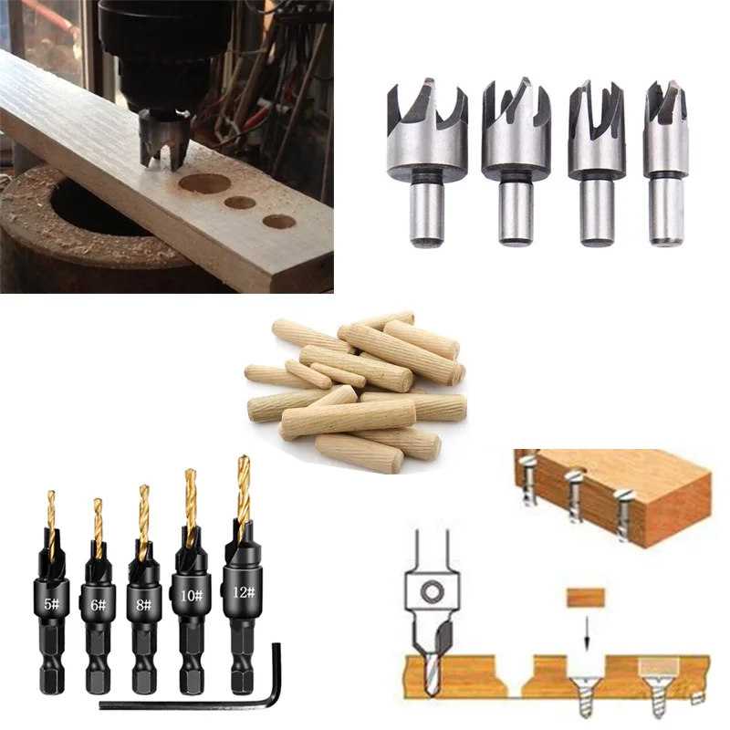 5pcs Countersink Drill Woodworking Drill Bit Set Drilling Pilot Holes For Screw Sizes #5 #6 #8 #10 #12