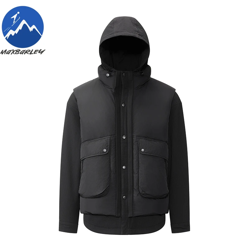 Maxbarley Down Jacket Mens Hooded Shirt Plus Down Vest 2-in-1 Down Jacket Winter Camping Travel Thickened Winter Puffer Coat