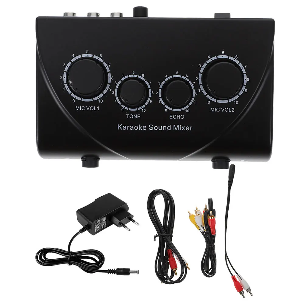

1Set Karaoke Audio Mixer Dual Mic Inputs Stable Power Supply Low Noise High Sound Quality for Ktv Stage Home Karaoke Sound
