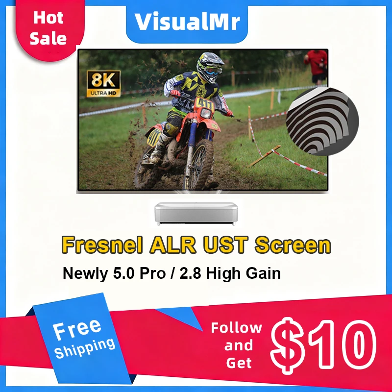 Newly Upgraded Fresnel 5.0 Pro UST ALR Projection Screen 1CM Fixed Frame 4/8K Ambient Light Rejecting Best for Short Projectors
