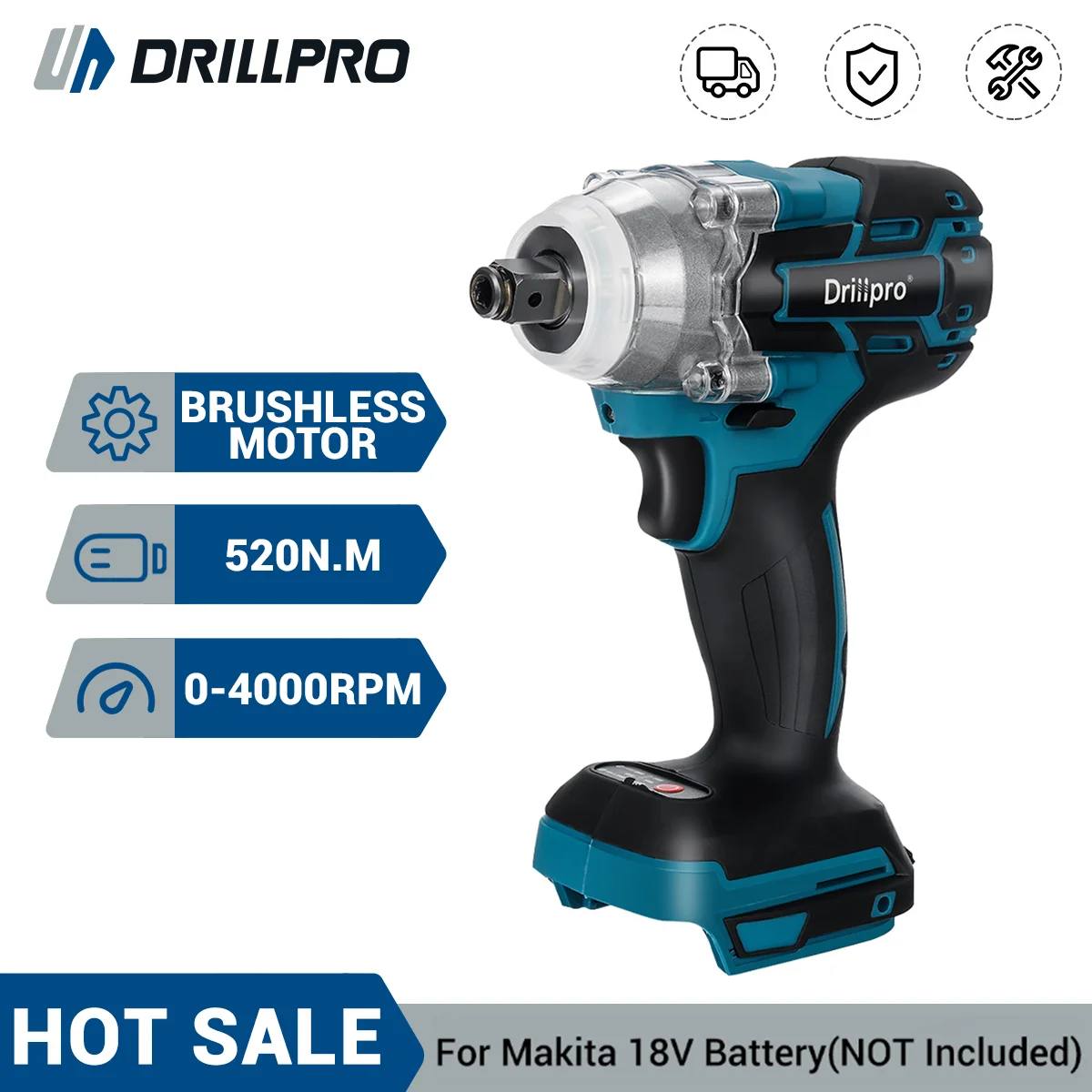 

Гайковерт Drillpro ударный аккумуляторный, 1/2 нм, дюйма, применимый с аккумулятором 18 в гайковерт аккумуляторный