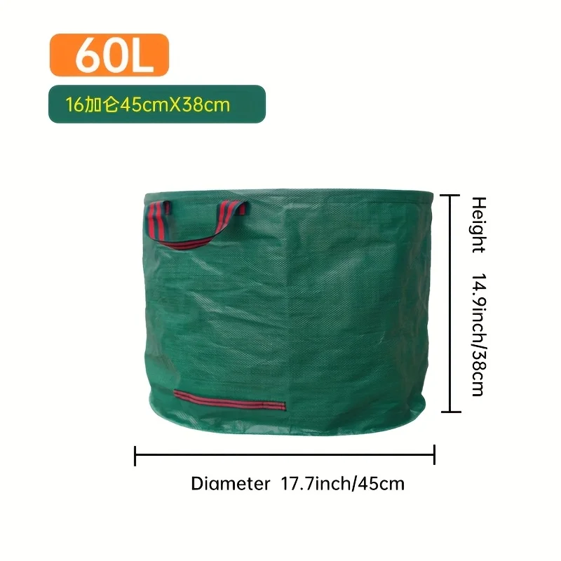 60L Large Reusable Garden Waste Bag UV Resistant Waterproof PP Leaf Bag With Handles For Yard Leaves Weeds Gardening Debris Coll