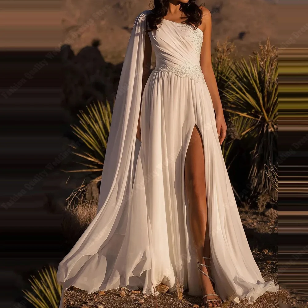 Een Schouder A-lijn Vrouwen Trouwjurken Charmant Chiffon Prinses Bruid Toga Formele Banket Vestidos De Novia 2025, Aangepaste