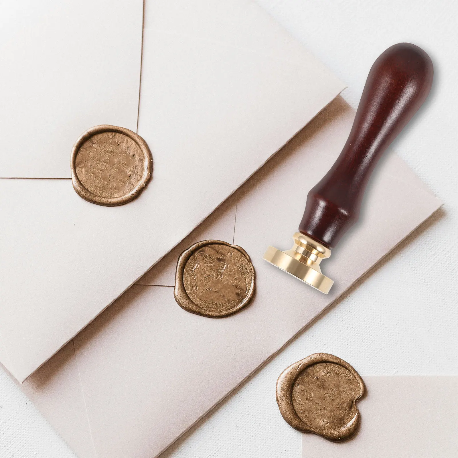 1Set Wax Seal Stamp Fire Copper Head Wood Handle for Envelopes Wedding Letters Vintage Wax Seal Kit Metal Stamp