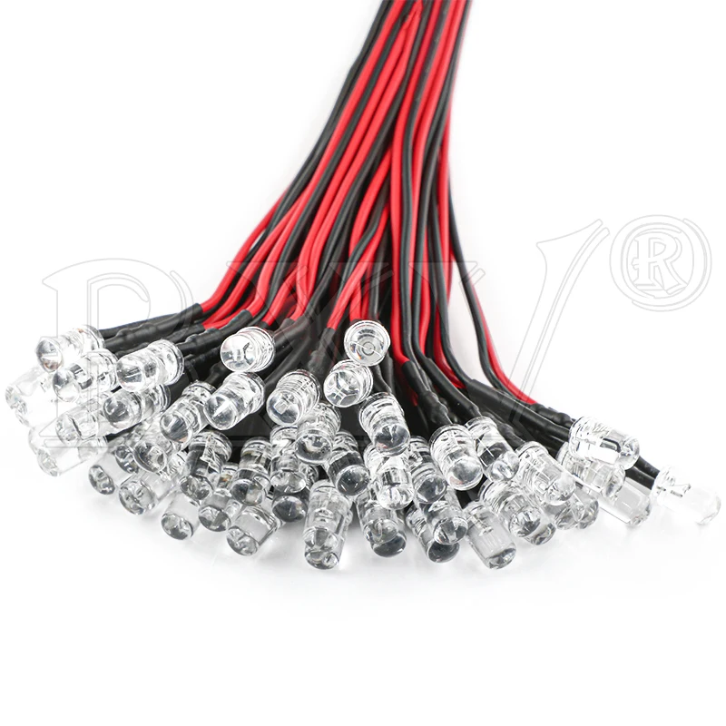 10PCS 5MM LED 24V 12V 3-6V With Line LED Light-emitting Diode/12V Line Length 20CM White Hair White Red Green Yellow Blue Orange