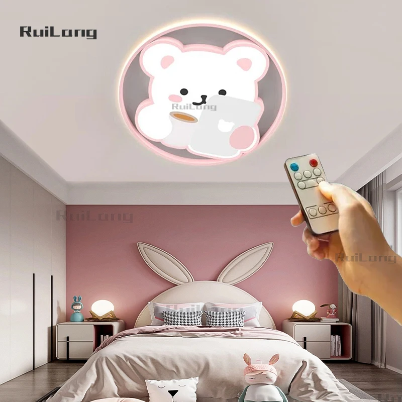 Kids Room Ceiling Lamp Bear Teddy Animal Chandelier Baby Boys Girls Bedroom Decor Pink Cute Plafon Led Ceiling Lights Dimmable