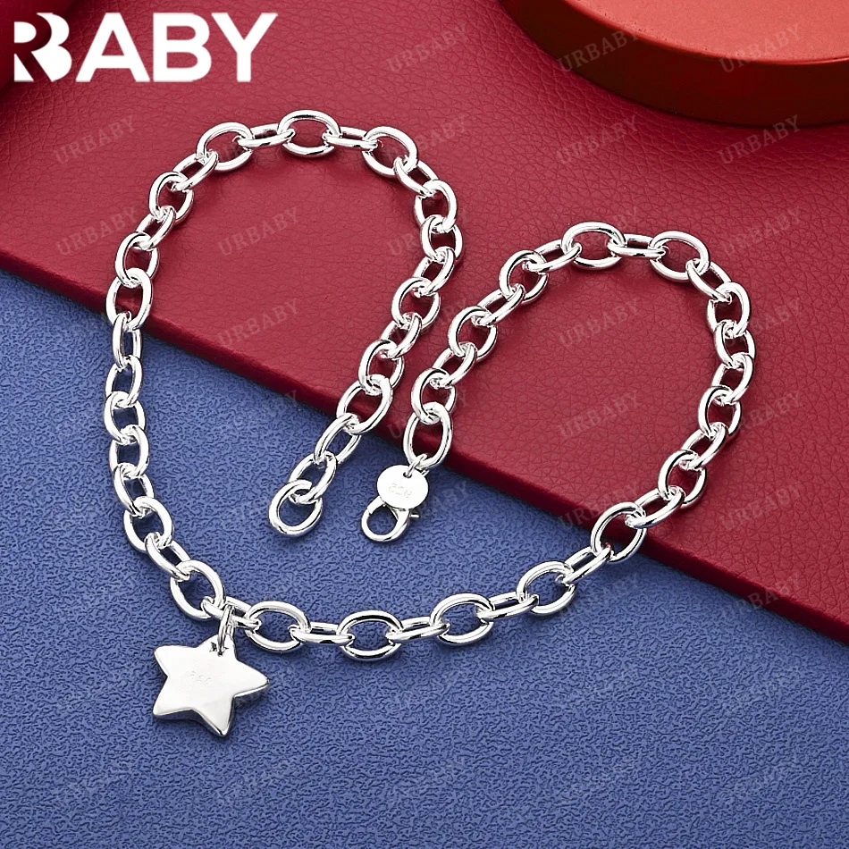 

URBABY 45cm 925 Sterling Silver Star Chain Necklace Anniversary Gift Popular Wild Fashion Romantic Jewelry