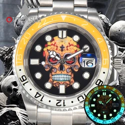 OUMASHI 39mm Skull Full Night Glow Men's NH35A Automatic Mechanical Watch Stainless Steel Case Sapphire Glass Waterproof 10atm