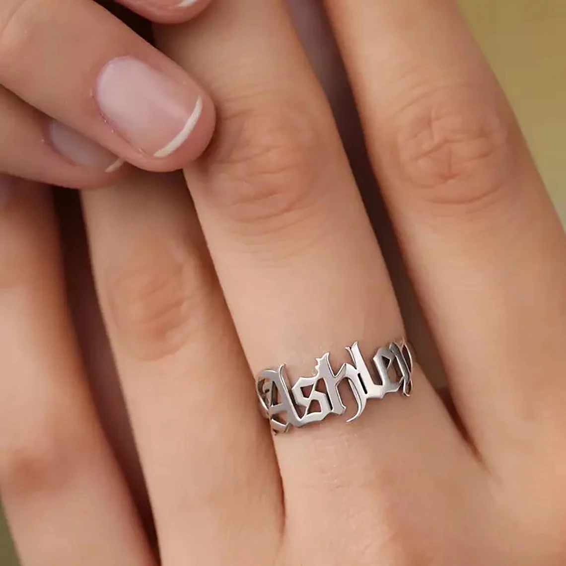 Anillo de oro personalizado para mujer, anillos góticos, anillos de acero inoxidable en inglés antiguo, joyería de fiesta personalizada, regalos para citas de boda